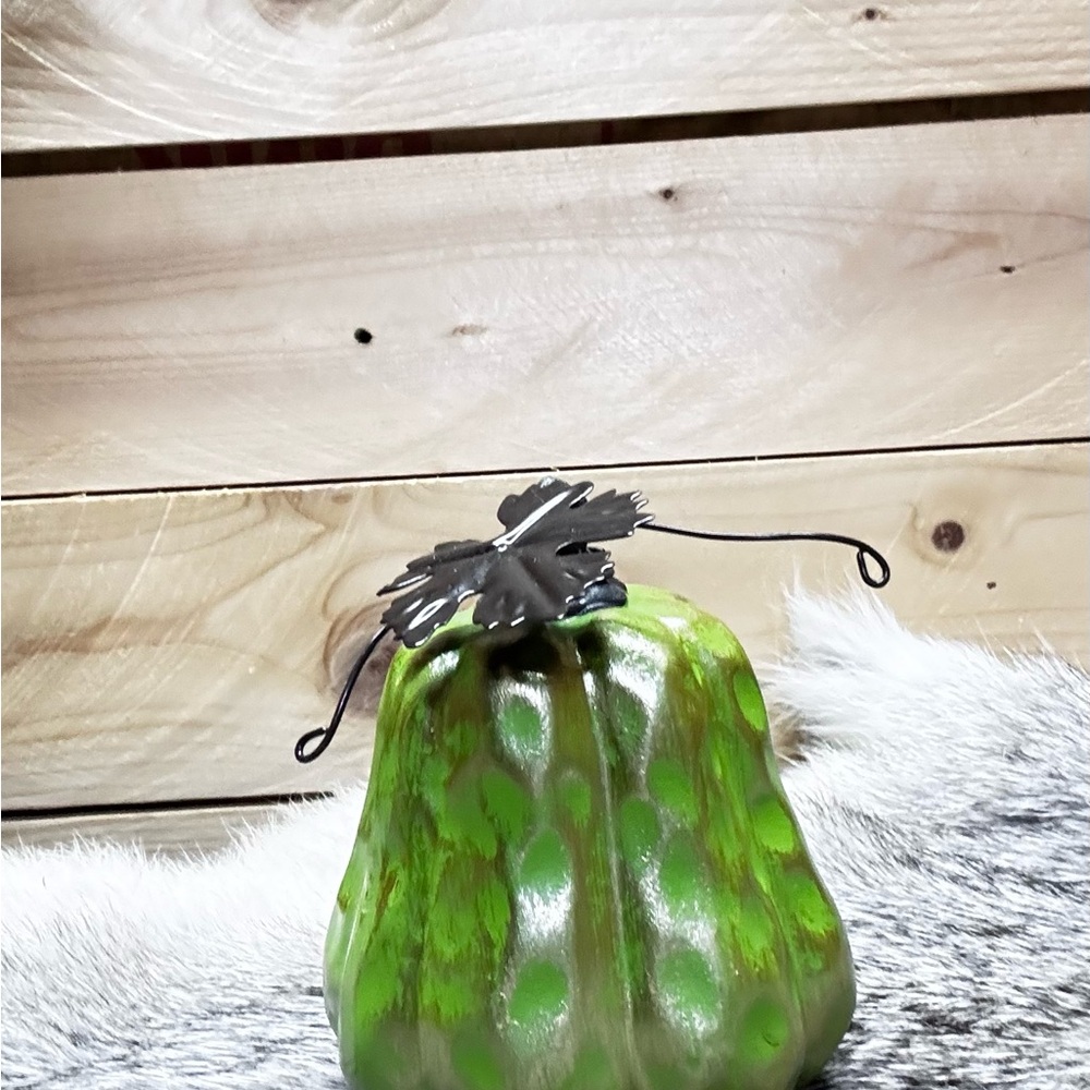Green ceramic Decorative Gourd with metal Leaf Accent